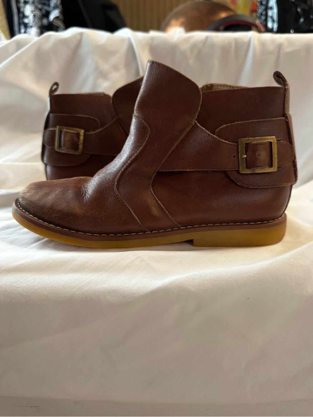 Elephantito kids Brown Leather Ankle Boots with Buckle and side zip.